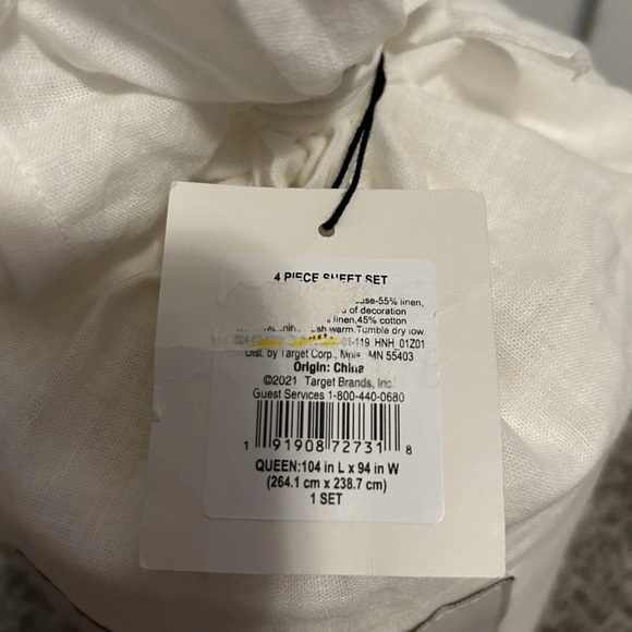 Hearth & Hand Linen Blend Sour Cream Queen Bed Sheet Set 4 pc NEW IN BAG w/ TAGS - Picture 4 of 4
